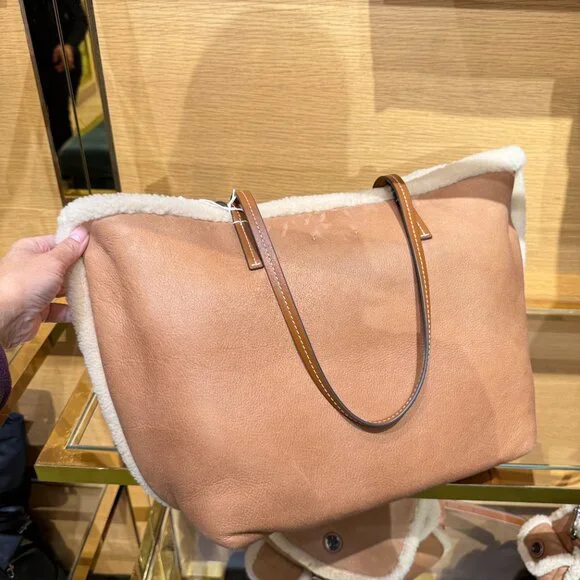 Tory Burch Shearling Tote 170389 Taupe $750 - Picture 3 of 16